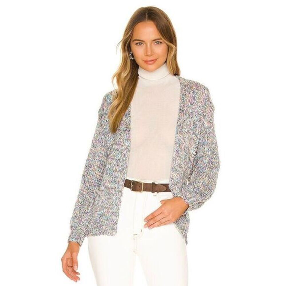 Lovers And Friends Pastel Chunky Knit Mindy Cardigan Small Metallic Purple Pink